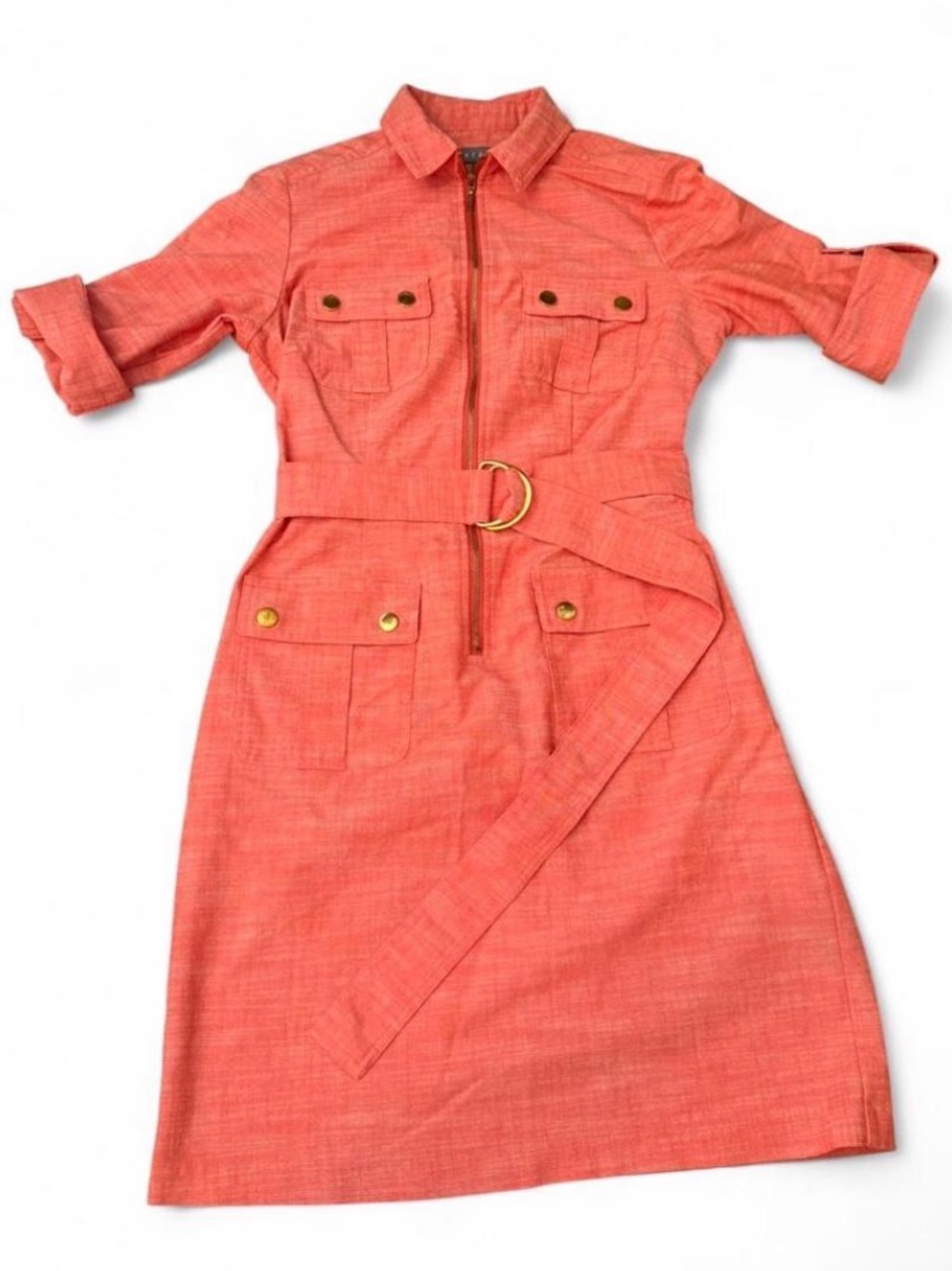 Sharagano Coral mini dress with Belt and zipper detail